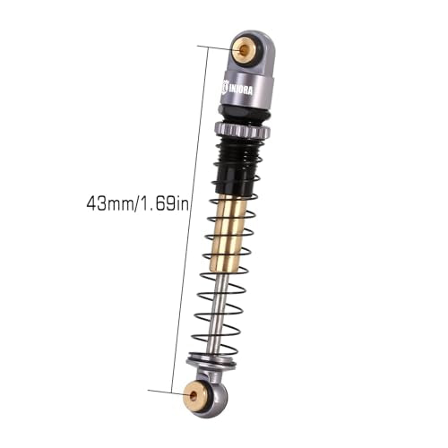 INJORA 43mm Aluminum Threaded Shocks Absorber Damper for 1/24 SCX24(Grey) - color: Grey