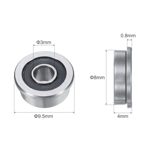 uxcell F693-2RS Flanged Ball Bearing 3x8x4mm Double Sealed Chrome Steel Flange Bearings, 10pcs - size: F693-2RS