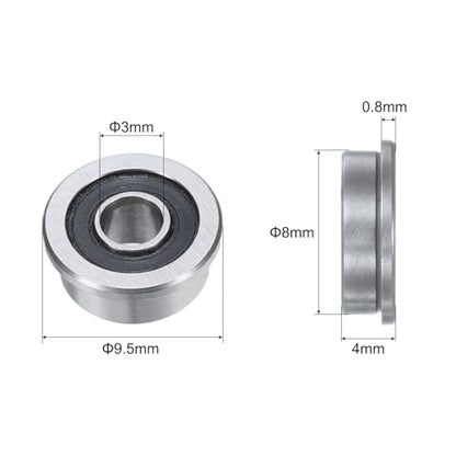 uxcell F693-2RS Flanged Ball Bearing 3x8x4mm Double Sealed Chrome Steel Flange Bearings, 10pcs - size: F693-2RS