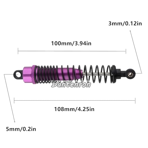 4Pack 1/10 RC Truck Car Adjustable Shock Absorber Damper 108004 Upgrade Parts 108mm Oil 108mm Oil Adjustable Alloy Aluminum Shock For 1:10 HSP 94188 94108 94111 Redcat Volcano (Purple) - color: Purple