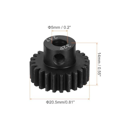 MECCANIXITY RC 32P Hardened Pinion Gear 5mm Shaft, 24T Motor Gears Carbon Steel for 1/10 RC Model Car Boat Drone - style: 24T