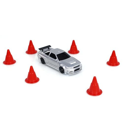TOUCAN RC HOBBY Remote Control Race Car 1/43 RTR with Gyro RC Drift Car 4WD Traffic Cones for Indoor Outdoor (Silver) - color: Silver