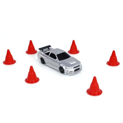 TOUCAN RC HOBBY 1/43 Ready to Run Race Car Gyro Drift Car 4WD Traffic Cones Mini for Ages 14+ - color: Silver