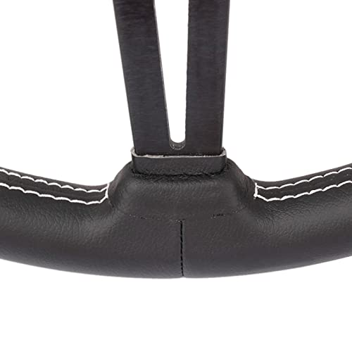 Universal Flat Drift 6 Bolts Steering Wheel Wrapped Genuine Leather Grip | 14 inch Sport Racing Steering Wheel with White Stitching Black Spokes - color: 5126H-black