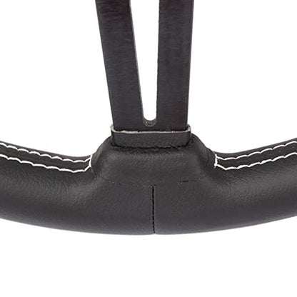 Universal Flat Drift 6 Bolts Steering Wheel Wrapped Genuine Leather Grip | 14 inch Sport Racing Steering Wheel with White Stitching Black Spokes - color: 5126H-black