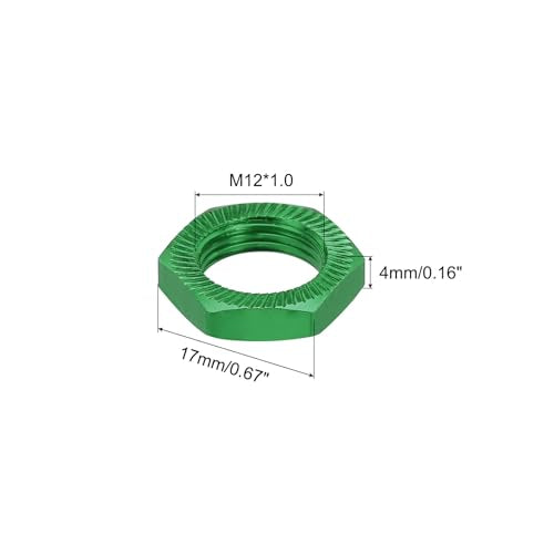MECCANIXITY Aluminum 17mm RC Wheel Nut Thread M12x1.0mm Hex Wheel Nuts RC Wheel Nut for 1/8 RC Model Car Trucks Off Road Car Upgraded Parts Pack of 16(Green) - color: Green