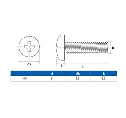 cSeao 220pcs M5 6mm / 8mm/ 10mm/ 12mm/ 16mm/ 20mm Pan Head Machine Screws Washers Hex Nuts Assortment Kit, Phillips Drive, 304 Stainless Steel - size: M5
