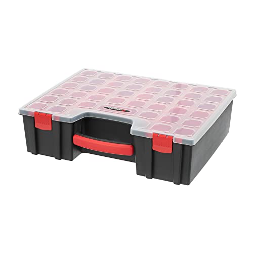 INTERTOOL Hardware Organizer with 8 Deep Removable Bins - Small Parts Storage Tool Box for Nuts, Bolts, Screws, Nails - 16.5" x 13" x 4.5" - Portable Handle Transparent Lid with Locks BX08-4034 - style: 8 Removeable Bins, Deep