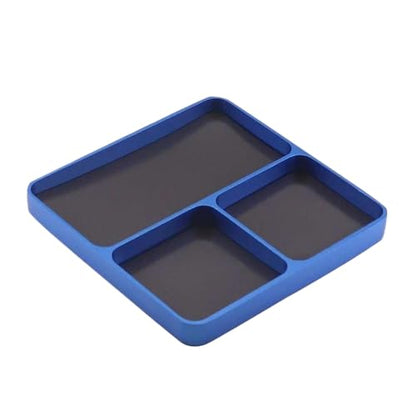 Magnetic 3-Grid Parts Storage and Maintenance Tool Tray (98x98x11mm) Compatible with RC Cars, Drones, Model Vehicles and Electronic Repair(Blue) - color: Blue