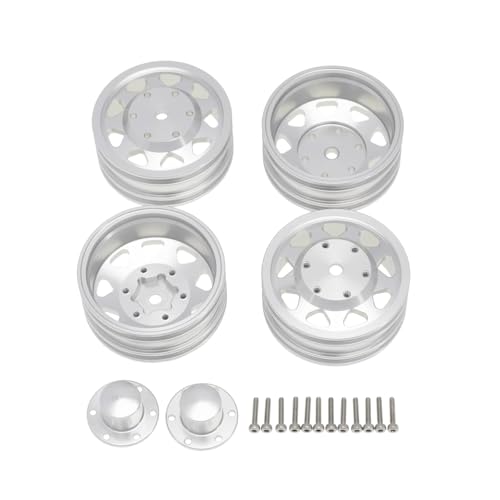 Compatible with Tamiya 6PCS Wheel Tire Complete Set Metal Front and Rear Wheel Hub for 1/14 RC Trailer Tractor Truck Car Parts RC Assortment