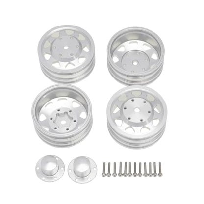 Compatible with Tamiya 6PCS Wheel Tire Complete Set Metal Front and Rear Wheel Hub for 1/14 RC Trailer Tractor Truck Car Parts RC Assortment