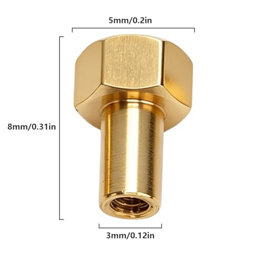 8Pcs Brass Wear Wheel Locks, 8mm 1/24 Hex Nuts Brass, Gold Brasses Wear RC Wheel Lock Nut, 5mm Hex Diameter RC Tire Lock Nut Replacement for SCX24 Remote Control Cars