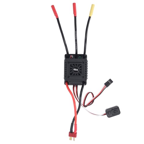 Brushless RC ESC Water Proof Electronic Speed Controller, T Plug 2 to 3S Lipo Battery, High Performance ESC for 1/10 1/12 1/14 1/16 RC Car Brushless Motor, Dust Proof and All Weath (60A) - style: 60A