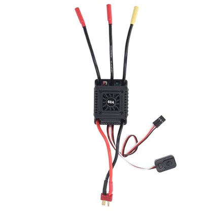 Brushless RC ESC Water Proof Electronic Speed Controller, T Plug 2 to 3S Lipo Battery, High Performance ESC for 1/10 1/12 1/14 1/16 RC Car Brushless Motor, Dust Proof and All Weath (60A) - style: 60A