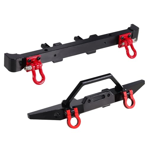 Aluminum Front and Rear Bumper Set with D-Rings Tow Hooks for MN128 for Wrangler 1/12 RC Crawler Upgrade Parts (Black) - color: Black