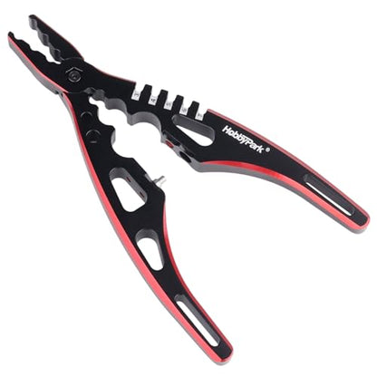 HobbyPark Multi-Function RC Shock Pliers Tool RC Shock Shaft & Tie Rod Clamp, Ball Link Remover for 1/8 1/10 RC Car Truck Crawler Buggy Drift (Black & Red) - color: Black & Red