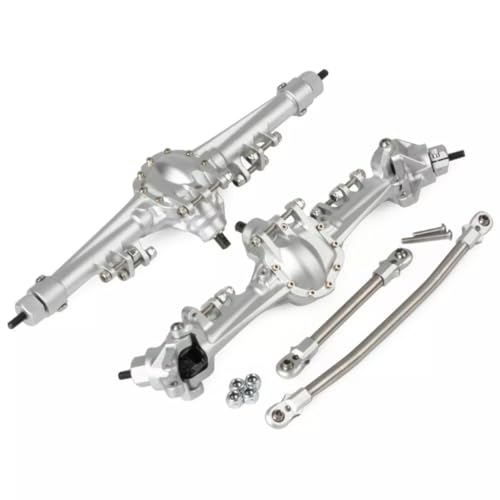 Aluminum Front & Rear Axles CNC Complete Axle Set for 1/10 RC Crawler Car Axial SCX10 II 90046 90047 Upgrade Parts (Silver) - color: Silver