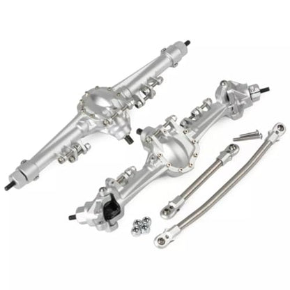 Aluminum Front & Rear Axles CNC Complete Axle Set for 1/10 RC Crawler Car Axial SCX10 II 90046 90047 Upgrade Parts (Silver) - color: Silver