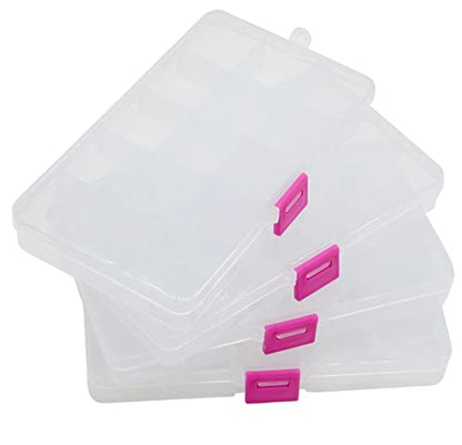Yansanido 4 Pcs 15 Grids 6.85 Inch x 3.85 Inch Adjustable Small Removable Clear Plastic Jewelry Organizer Divider Storage Box Jewelry Earring Tool Containers (Pink Button 15 Grid) - color: Pink