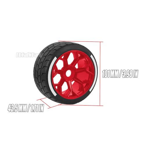 RC Highway Tires Wheel for 1/8 Typhon 6s BLX,1/7 Infraction 6S BLX,Limitless,4PCS RC Drift Tires Rubber RC Highway Wheel,Red - color: Red - (Highway Tires)