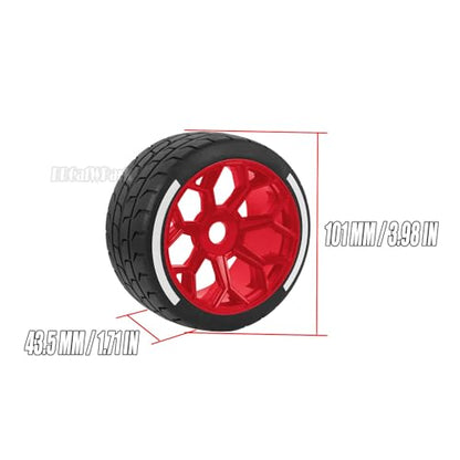 RC Highway Tires Wheel for 1/8 Typhon 6s BLX,1/7 Infraction 6S BLX,Limitless,4PCS RC Drift Tires Rubber RC Highway Wheel,Red - color: Red - (Highway Tires)