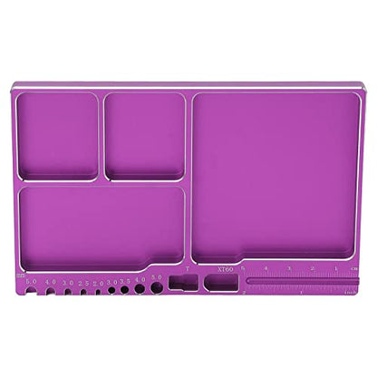 Drfeify RC Repair Screw Tray, Portable Aluminium Alloy Magnetic Parts Tray with Pad for RC Repair (Purple - color: Purple