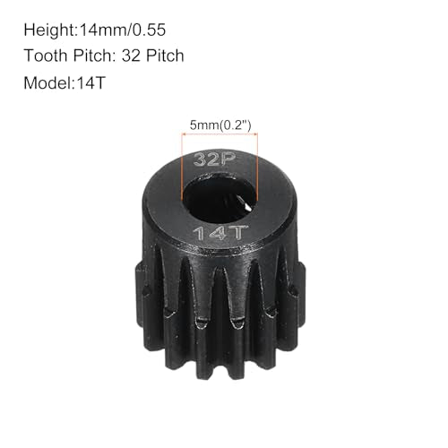 32P Steel Pinion Gear Set 14T for 5mm Shaft Hardened Steel Pinion Gear with Shaft Coupler Connector for RC Motor - style: 14T