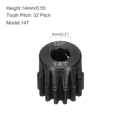 32P Steel Pinion Gear Set 14T for 5mm Shaft Hardened Steel Pinion Gear with Shaft Coupler Connector for RC Motor - style: 14T