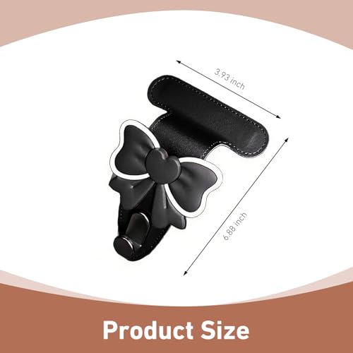 2 PCS Car Co-Pilot Glovebox Hooks, Cute Bowknot Front Passenger Seat Glove Box Storage Hangers, Anti-Scratch Leather Hangers for Purse, Umbrella, Universal for Most Vehicles (Black) - color: Black