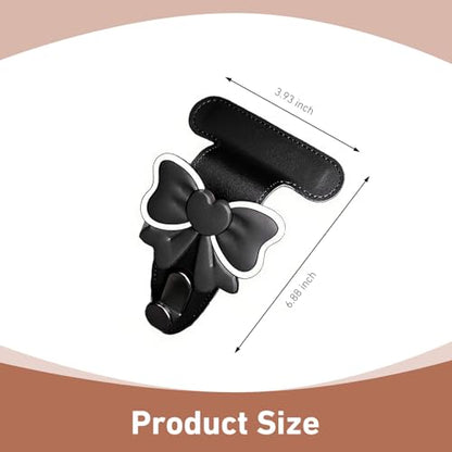 2 PCS Car Co-Pilot Glovebox Hooks, Cute Bowknot Front Passenger Seat Glove Box Storage Hangers, Anti-Scratch Leather Hangers for Purse, Umbrella, Universal for Most Vehicles (Black) - color: Black