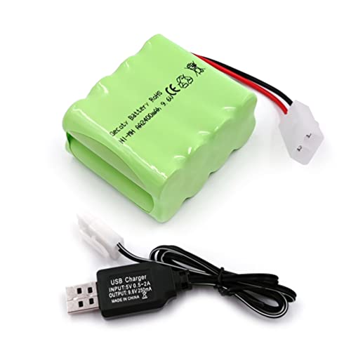 9.6V 2400mAh RC Battery, KET-2P Plug NiMH Rechargeable AA Battery Pack with Charge Cable for RC Car, RC Battle Tank, RC Boat