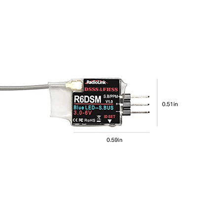 Radiolink R6DSM 2.4Ghz 10 Channels Micro RC Receiver SBUS/PPM for Mini FPV Racing Drone, Quadcopters Aircraft, AT9S AT9S Pro/AT10/AT10II Transmitter