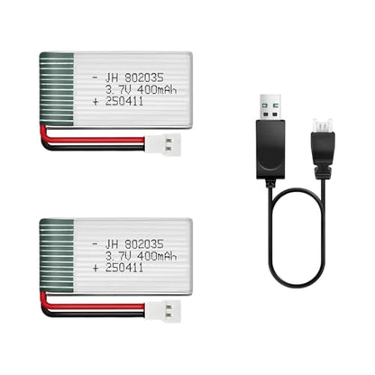 HAWK'S WORK 2 Pcs 3.7V Lipo Battery, 400 mAh Rechargeable Lithium Polymer Battery for RC Plane Helicopter Drone All Models & Toys (MX2.0 Connector) - size: 400mAh-MX2.0