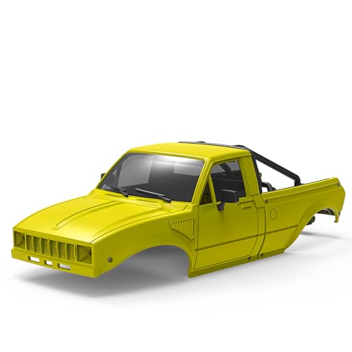 1/24 Pickup Truck Hard Body with Rear Cage Frame for 1/24 RC Crawler Axial SCX24 Bronco/Wrangler/C10/Base Camp Wheelbase 133mm (Yellow) - color: Yellow