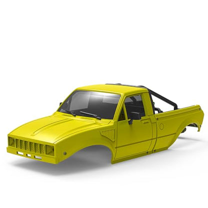 1/24 Pickup Truck Hard Body with Rear Cage Frame for 1/24 RC Crawler Axial SCX24 Bronco/Wrangler/C10/Base Camp Wheelbase 133mm (Yellow) - color: Yellow
