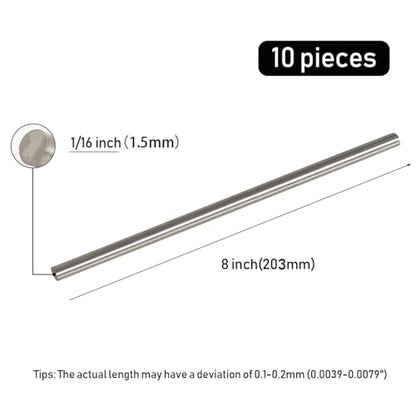 10Pcs 1.5mm × 8" Length 304 Stainless Steel Rods, Metal Shaft Rod for DIY Craft, Industry, Metal Working Hobbies(10pcs, 1.5mm × 8") - size: 0.059" Dia, style: 8" × 10pcs