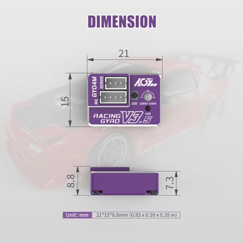 AGFRC 4g AVCS Gyro for RC Mini-Z Drift Car (GY04M V3.5 Purple) | CNC Case, 3.7-8.4V, 20mA, AVCS & Normal Dual Modes, 32-bit PID Control, for Mini-Z, Competition Grade RC Drifting - color: Purple