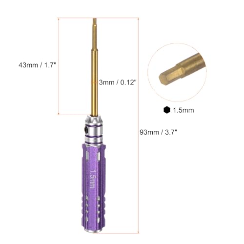 HARFINGTON 2pcs RC Hex Screwdriver 1.5mm Mini Titanium Hexagon Screwdrivers Wrench RC Hex Driver Repair Tool for Models Car Helicopter Boat, Purple - color: Purple, size: 1.5mm