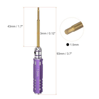 HARFINGTON 2pcs RC Hex Screwdriver 1.5mm Mini Titanium Hexagon Screwdrivers Wrench RC Hex Driver Repair Tool for Models Car Helicopter Boat, Purple - color: Purple, size: 1.5mm