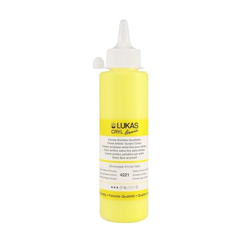Lukas Cryl Liquid Soft Body Acrylic Paints for Painting - Professional Low Viscosity - 250 ml Bottle Lemon Yellow (Primary) - color: Lemon Yellow (Primary)