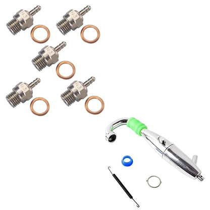 N3 Hot Spark Glow Plug for RC Nitro Engines Car Truck Buggy Pack of 5,Exhaust Pipe SH 21 28 Level BQ003 Engine Exhaust Tube for HSP Model Car 1/8 RC Cars Spare Parts