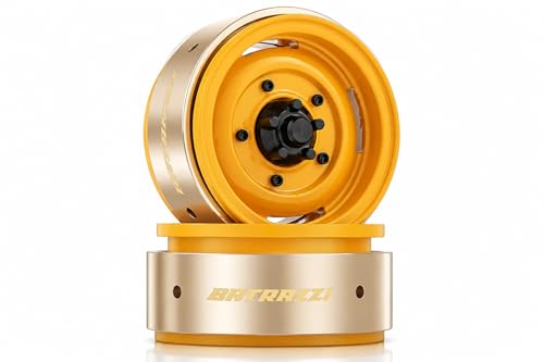 1.9" Aluminum Beadlock 4-Slot Road Wheels with Brass Weights for 1/10 RC Crawler Upgrade, Compatible with FMS FCX10, SCX10,TRX4,TRX6(2pcs) Yellow - color: Yellow