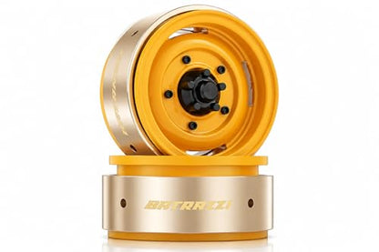 1.9" Aluminum Beadlock 4-Slot Road Wheels with Brass Weights for 1/10 RC Crawler Upgrade, Compatible with FMS FCX10, SCX10,TRX4,TRX6(2pcs) Yellow - color: Yellow