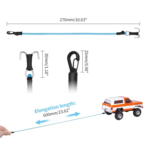 RC Crawler Elastic Trailer Rope Kinetic Winch Strap with Hooks for 1/18 TRX4M TRX4MT 1/24 SCX24 FCX24 AX24 RC Crawler Accessories(Light Blue) - color: Light Blue