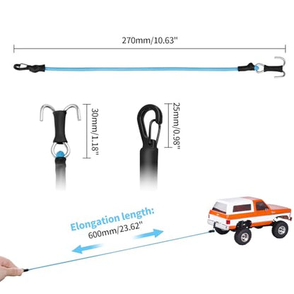 RC Crawler Elastic Trailer Rope Kinetic Winch Strap with Hooks for 1/18 TRX4M TRX4MT 1/24 SCX24 FCX24 AX24 RC Crawler Accessories(Light Blue) - color: Light Blue