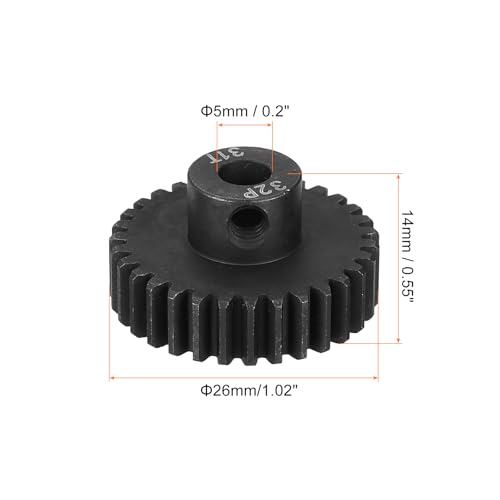 MECCANIXITY RC 32P Hardened Pinion Gear 5mm Shaft, 31T Motor Gears Carbon Steel for 1/10 RC Model Car Boat Drone - style: 31T