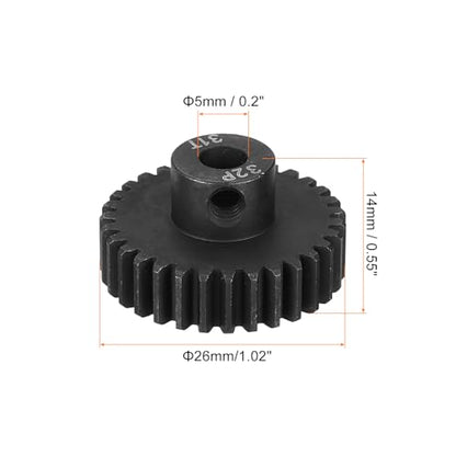 MECCANIXITY RC 32P Hardened Pinion Gear 5mm Shaft, 31T Motor Gears Carbon Steel for 1/10 RC Model Car Boat Drone - style: 31T