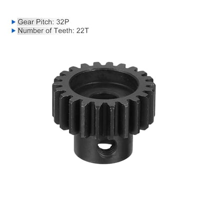 MECCANIXITY 2 Pcs RC 32P Hardened Pinion Gear 5mm Shaft, 22T Motor Gears Carbon Steel for 1/10 RC Model Car Boat Drone - style: 22T