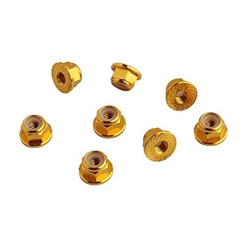 8PCS Flange M4 Lock Nuts Serrated Nylon Self-Tightening Aluminum M4 Wheel Hardware for Axial HPI TLR ECX Model RC Car Vehicles Upgraded Replacement Parts (Gold) - color: Gold