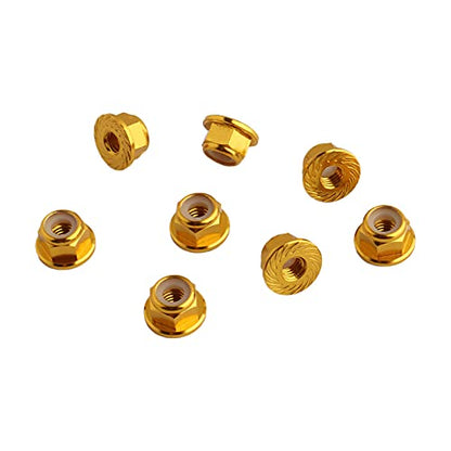 8PCS Flange M4 Lock Nuts Serrated Nylon Self-Tightening Aluminum M4 Wheel Hardware for Axial HPI TLR ECX Model RC Car Vehicles Upgraded Replacement Parts (Gold) - color: Gold